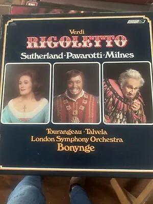 Verdi Rigoletto 3 LP Sutherland Pavarotti Bonynge Autographed  By Kiri Te Kanawa • $40