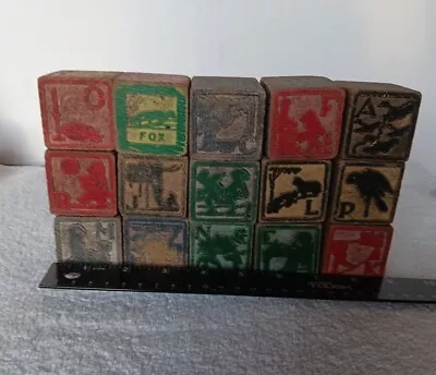  C1930-40's VINTAGE Toy Child's 1 3/4  WOODEN BLOCKS - TOTAL OF  15 ASSORTED • $19