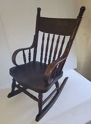 Antique Press Back Child's Rocking Chair Bentwood Arms Thick Seat Original 1890s • $150