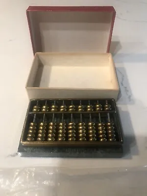 Vintage Brass Abacus Mini Pocket Sized Green Marble Base Chinese Calculator • $20