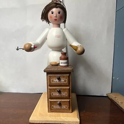 Erzgebirge Antique Wooden Incense Smoker Schwester “sister Gaby Pharmacist. • $85