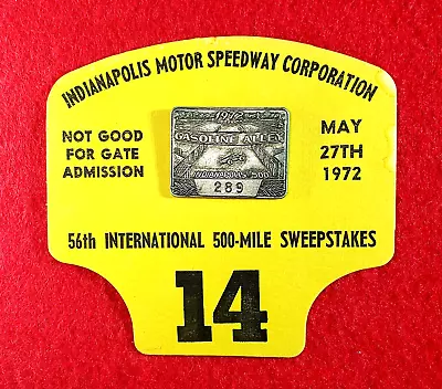 1972 Indy 500 SILVER Badge #289 W/BUC #14 - MARK DONOHUE WINS! • $99