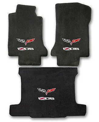 $363.98 • Buy 2007-2013 Chevrolet Corvette 3pc Black Carpet Floor Mats With Z06 & Flags Logo
