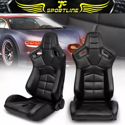 Universal Reclinable Racing Seat Muscle Style + Dual Slider X2 Black PU Leather • $349.99