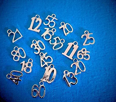 Number Charms Plated Bright Silver Tibetan Alloy Ideal Birthday Anniversary Etc • £1.45
