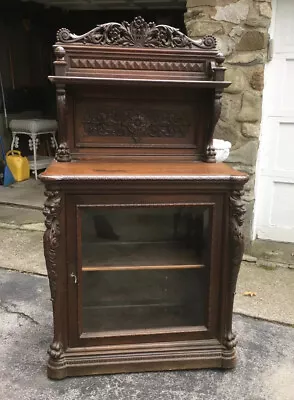 Victorian Oak Beveled Glass Griffin Cabinet R. J. Horner • $3895