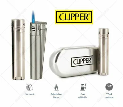 £9.99 • Buy Silver Clipper Electronic Jet Flame Lighter Metal Jet Flame Lighter + Gift Case 