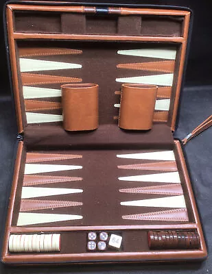 Backgammon Set Leatherette Case Carrying Strap11x8 Travel Size Magnetic Disc • $12.95
