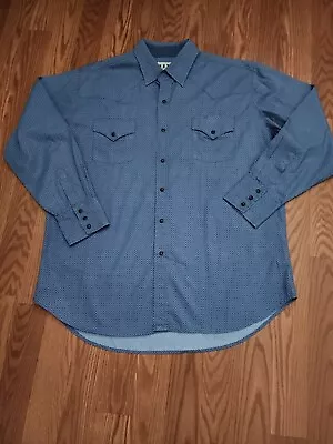 Ely Cattleman Shirt Mens XL Blue Pearl Snap Long Sleeve Western Button Up • $38