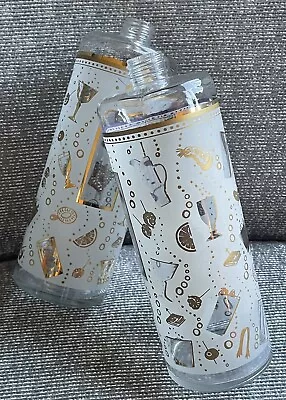 Vintage Mid Century Modern Barware Scotch Liquor Bottle Set Frosted White Gold • $42.98