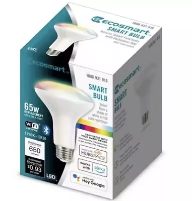 EcoSmart BR30 65W LED Wi-Fi Smart Bulb (2-Pack) Selectable White Or Full Color • $9.99