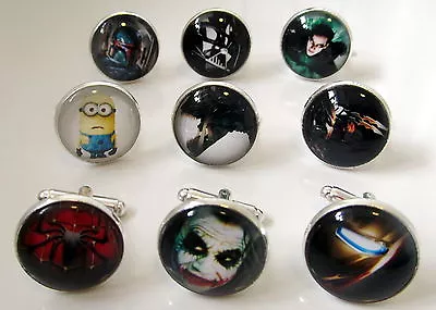 £4.49 • Buy Silver Mens Glass Cufflinks- Superhero Logo Movie Cartoon TV-Wedding Favour Gift
