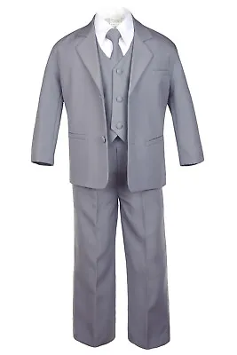 $80.99 • Buy 5pc Boy Toddler Kid Teen Wedding Medium Gray Blazer Formal Tuxedo Suit Set S-20