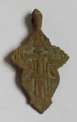 Late Medieval European Religious Bronze Cross Pendant 1400-1600 Ad • £19.99