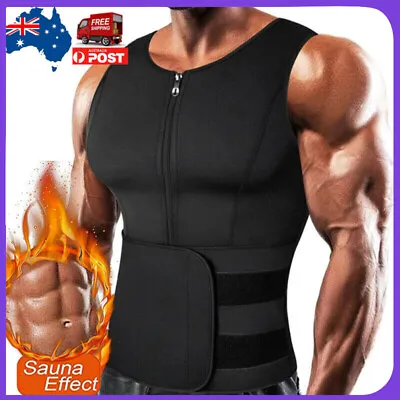 $12.30 • Buy Men Sweat Sauna Waist Trainer Slimming Shirt Weight Loss Vest Tops Body Shaper