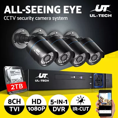 UL-tech CCTV Camera Security System 8CH DVR 4 Bullet Cameras 2TB Hard Drive • $247.95