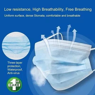 10pk Face Mask Disposable Anti Flu Dust 3 Layer Masks Protective Extra Comfort • $6.95