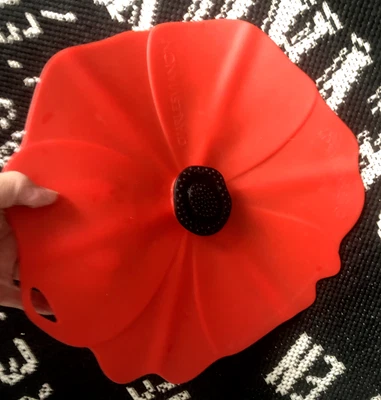 $11.75 • Buy XL 13  CHARLES VIANCIN Red POPPY Silicone PAN Skillet Bowl LID COVER W Hanger