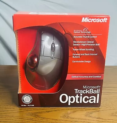 Vintage Microsoft Trackball Optical Mouse Rare OPEN BOX  D67-00001 PC Mac USB • $74.99