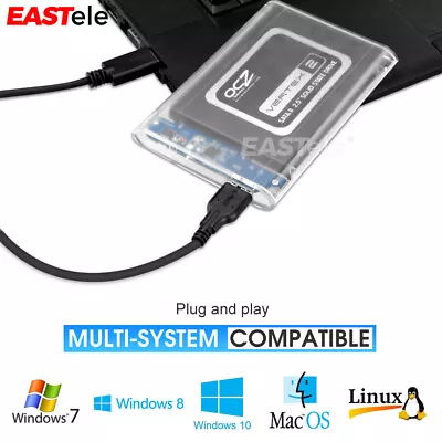 $9.02 • Buy Transparent Hard Drive Enclosure USB 3.0 To SATA 2.5  External HDD SSD Case Disk