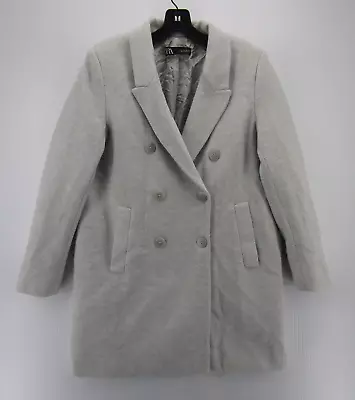 Zara Jacket Women Medium Gray Wool Pea Coat Blazer Career Outdoor Preppy Lined * • $19.99