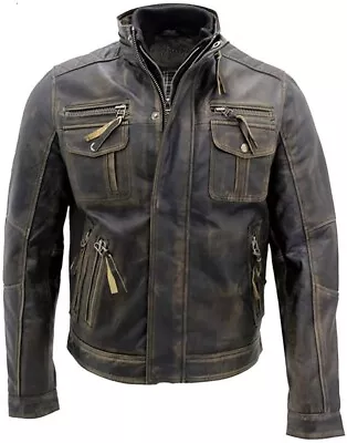 Men's Black Warm Vintage Brando Leather Biker Jacket • $126.84