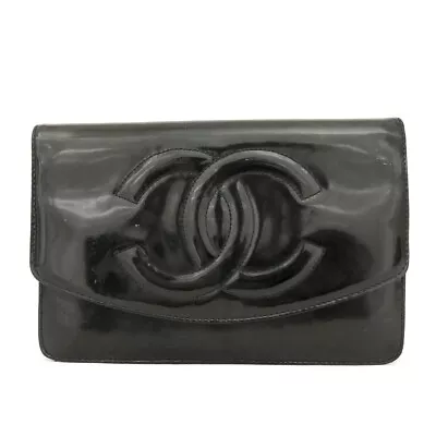 CHANEL CC Logo Black Patent Leather Long Bifold Wallet/1Y0197 • £0.80