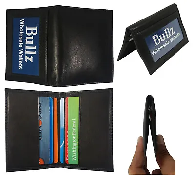 Men's New Thin Black Bifold Genuine Leather Wallet ID Credit Card Money Holder. • $9.89