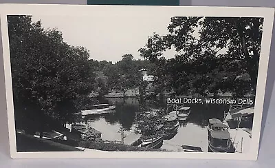 POSTCARD RPPC Boat Docks Wisconsin Dells Indian Village Sign 1940s • $7.41