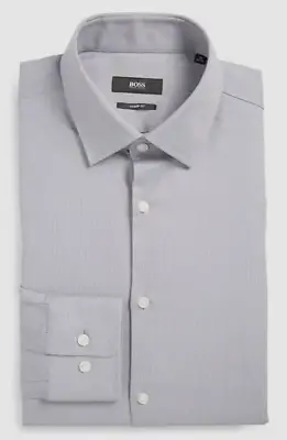$128 Hugo Boss 15.5 34/35 Men Sharp-Fit Gray Long-Sleeve Button-up Dress Shirt • $35.98