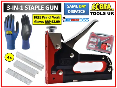 HEAVY DUTY 3 IN 1 STAPLE NAIL GUN CABLE TACKER UPHOLSTERY 600 X STAPLES 4-65 • £9.99