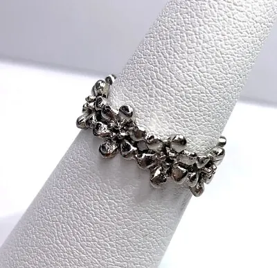 Vintage .925 Sterling Silver Ring Band With Modernist Flowers Size 6.5 • $25