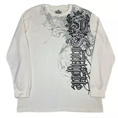 Y2K Southpole Thermal Long Sleeve Graphic T Shirt Waffle Cyber White Size Large • $29.99