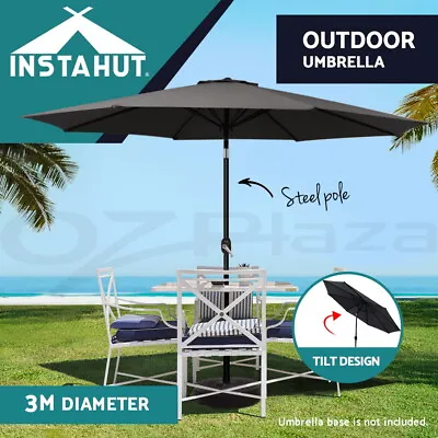 $67.95 • Buy Instahut Outdoor Umbrella 3m Umbrellas Garden Beach Tilt Sun Patio Deck Pole UV