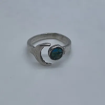 Vintage Sterling Silver Turquoise Cresent Moon Ring Size 8 • $23.39