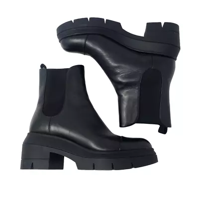 Stuart Weitzman Norah Platform Block Heel Chelsea Ankle Boots Black Size 6.5C • $315