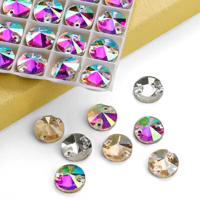 2 Holes Round Shape Sew On Glass Crystal Rhinestone Silver FlatBack Buttons • £7.54