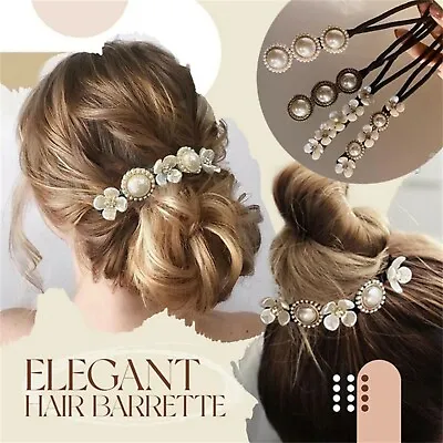 Hair Barrette Bun Maker Hair Cuff Pin Clip Artificial Pearl Chains Decorate Hair • £2.99