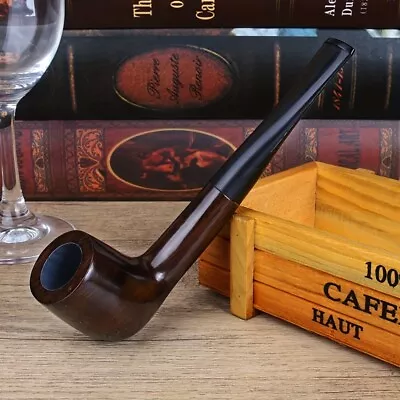 Ebony Tobacco Pipe Handmade Straight Stem Wooden 9mm Filter Wood Smoking Pipes • $28.48