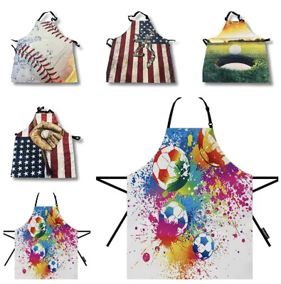 £5.99 • Buy Sport - Printed Kitchen Apron Linen Cooking Baking Chef Waiter Pinafore Aprons