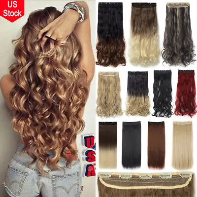 $9.99 • Buy Extra Thick Long Curly Ombre One Piece Full Head Clip In Hair Extension As Human