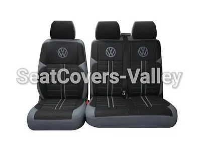 VW Transporter T5 T6 Front Row (1+2) 3 Seater Leatherette Seat Covers VW Logos • $211.57