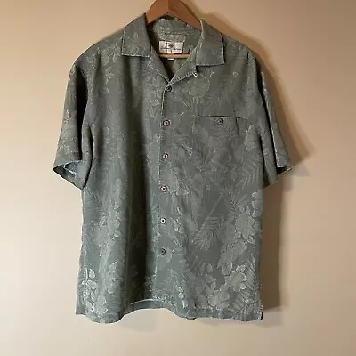 Island Shores Men's Large L Hawaiian Green Floral Print Button-Down Shirt • $9.50