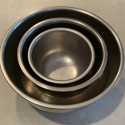 Vintage Stainless Steel Nesting Mixing Storage Bowl Set 3 Pcs W/Flat Base Metal • $29.99