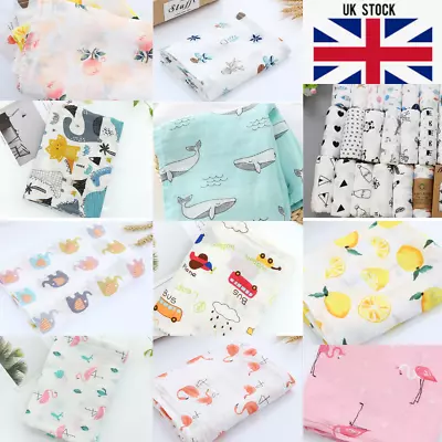 Large 120cm Breathable 100% Cotton Baby Muslin Swaddle Cloth Blanket All Weather • £5.99