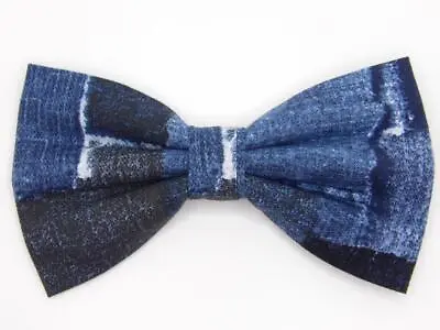 Denim Blue Bow Tie / Blue Jean Patches / Shades Of Navy Blue / Pre-tied Bow Tie • $14.99