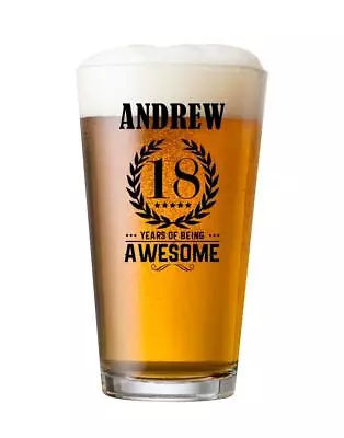 Personalised 18th Birthday Gifts For Boys Men Or Him Beer Glass Awesome BG-UV11 • £14.99