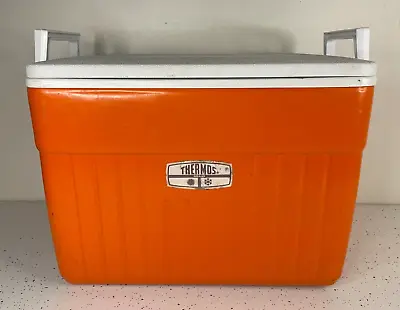 Vintage ORANGE Thermos Brand Camping Fishing Ice Chest Cooler ~ Medium • $29.99