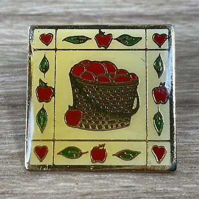 Vintage HARVEST BASKET Lapel Pin Tie Tack Garden Tomatoes Square Religious? • $7.99