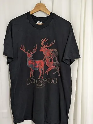 Vintage Fruit Of The Loom Single Stitch T Shirt XL 90s Black Colorado • $37.88
